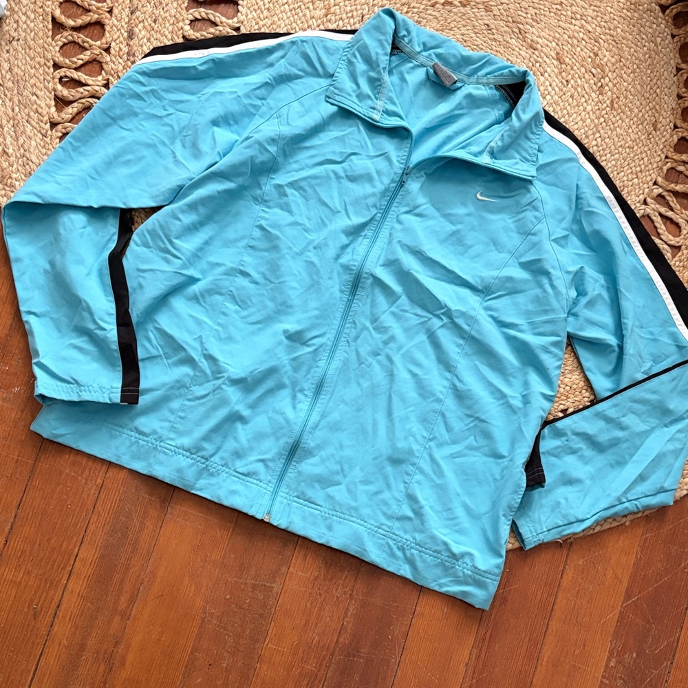 Vintage Nike Aqua and Black Track Jacket